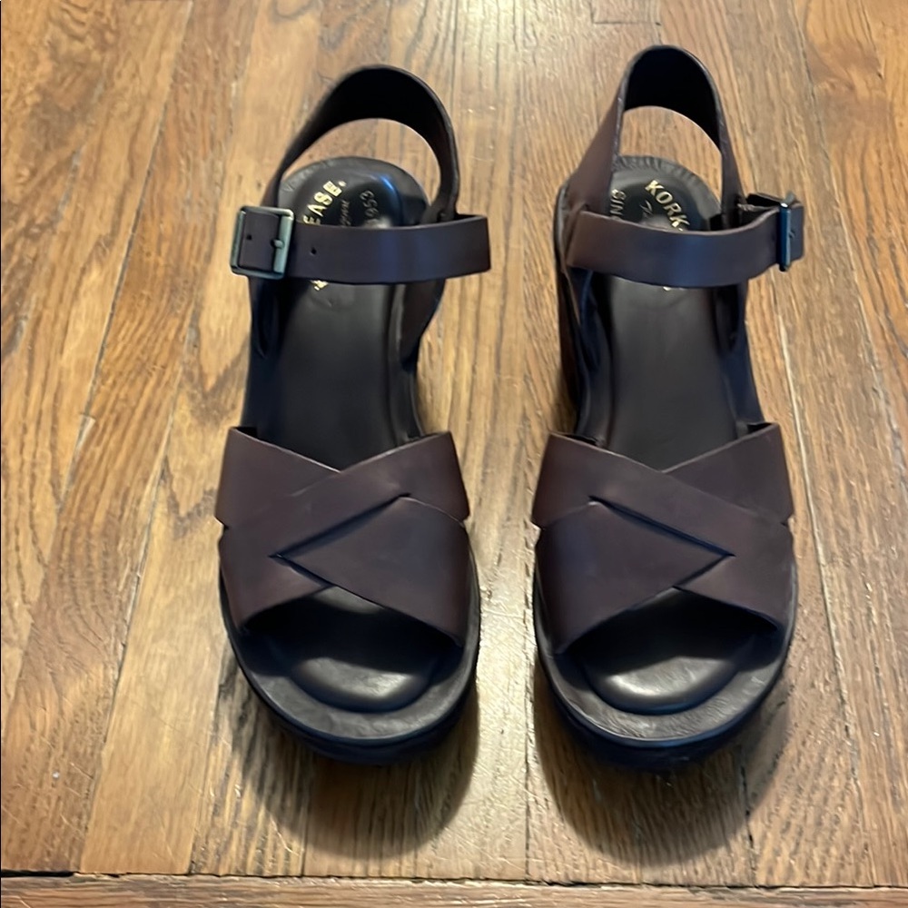Kork-Ease brown leather platform sandals EUC size 8/39